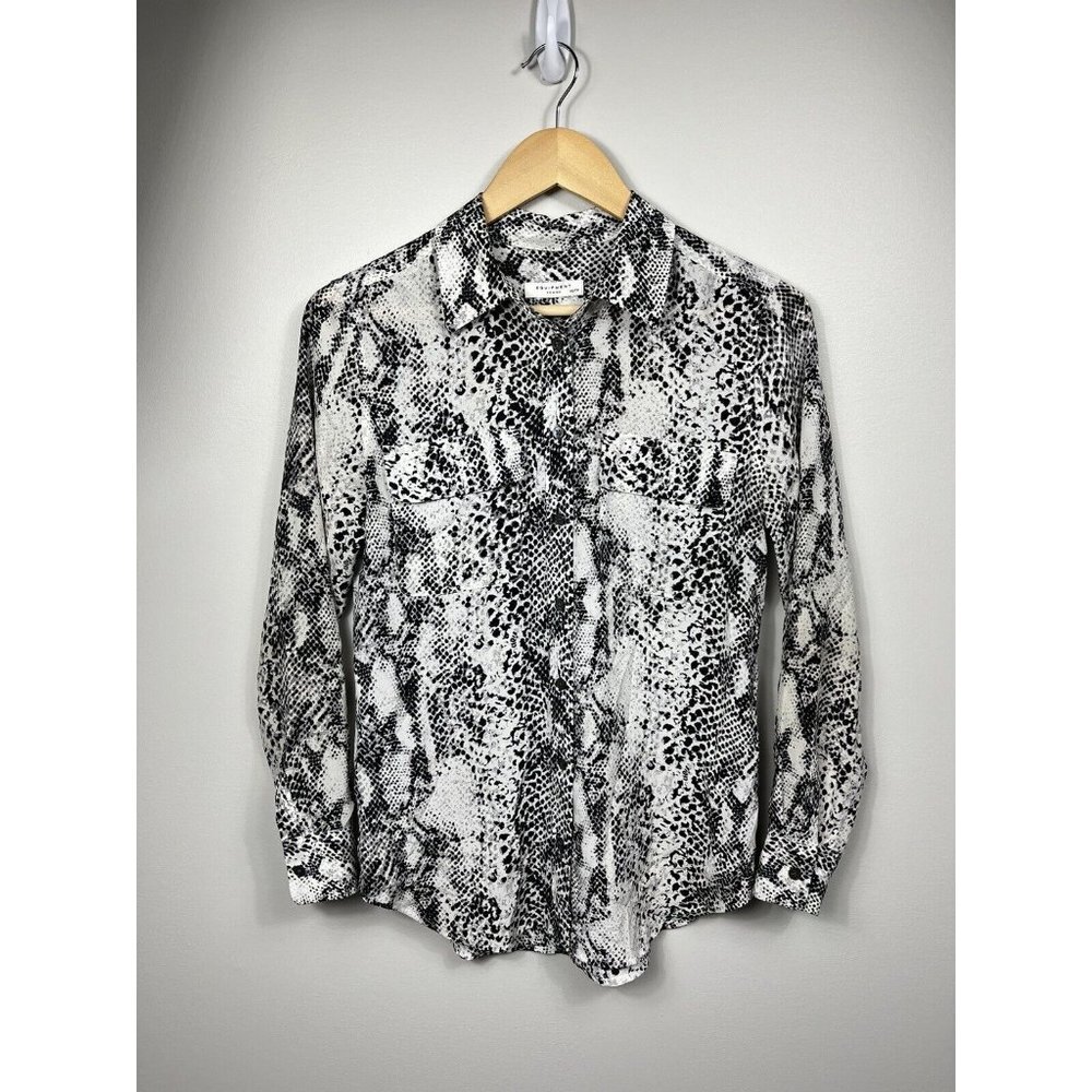 Equipment Femme Women Blouse Black White Snake Print Silk Button Down